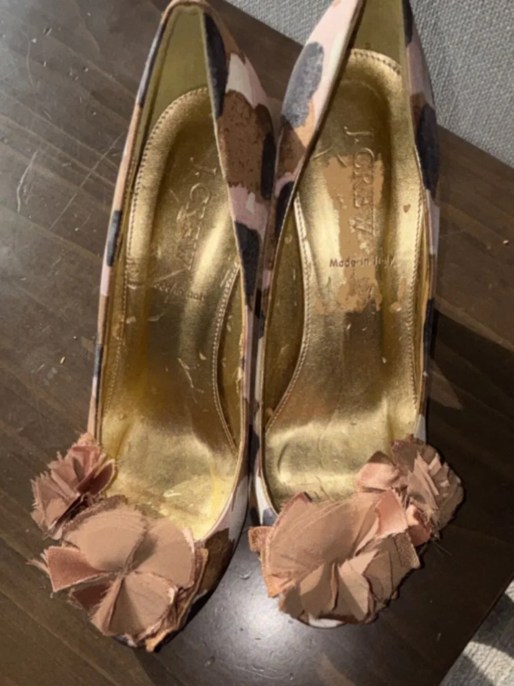 VintageJ.CREW Floral Open Toe Fabric Pump Heels w/ Flower Accent Stiletto Size 7
